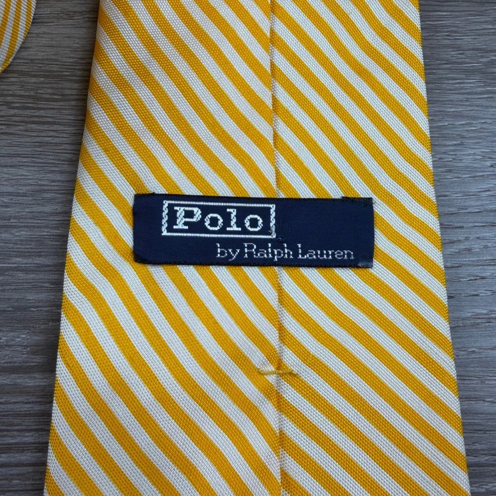 Polo Ralph Lauren Men Tie Silk Striped Yellow White One Size